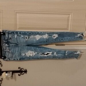American Eagle Next Level Stretch Light Wash Distressed Skinny Jeans 4 Short